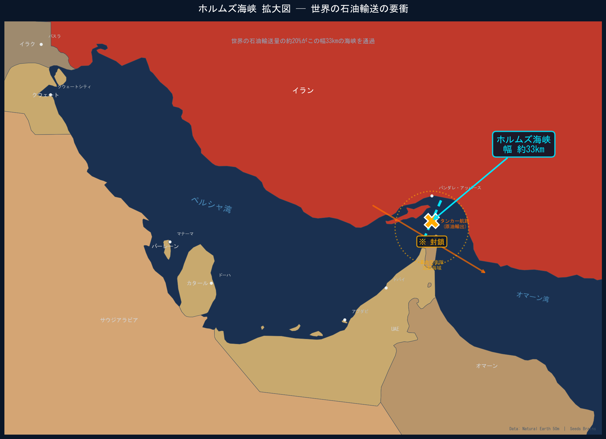 ホルムズ海峡 拡大図 - 封鎖状態
